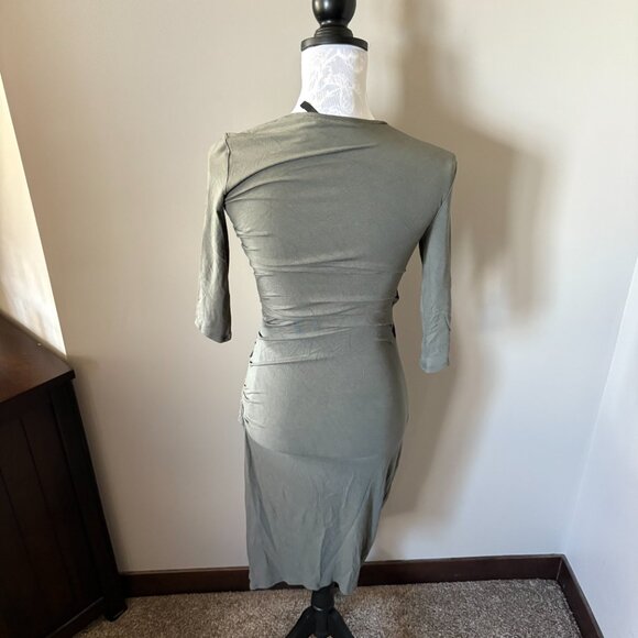 Helmut Lang Nova Ruched Bodycon Dress Womens Size Xsmall Gray Long Sleeve - Picture 4 of 5